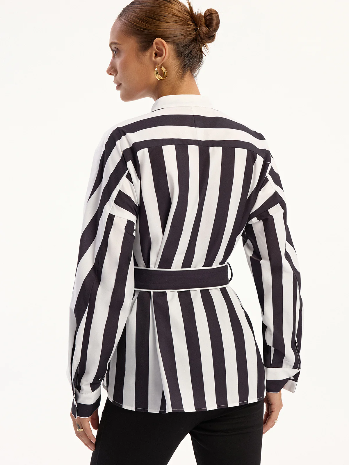 Contrast Striped Belted Shirt - Wholesalesil