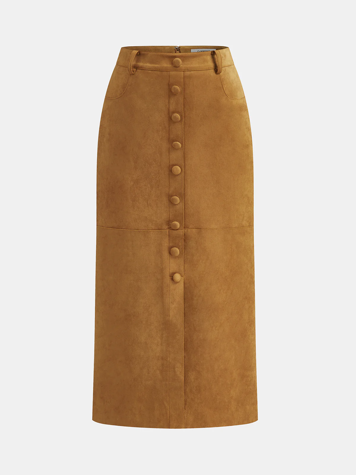 Decorative Button Suede Effect Slit Midi Skirt - Wholesalesil