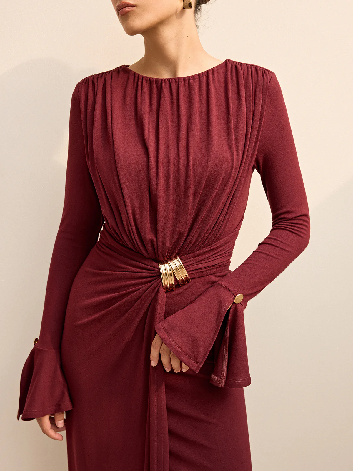Long-Sleeve Draped Maxi Dress - Wholesalesil