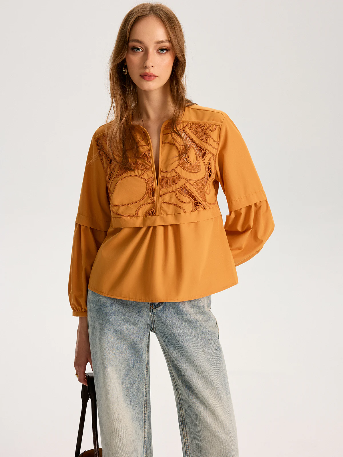 Cut-Out Embroidered Top - Wholesalesil