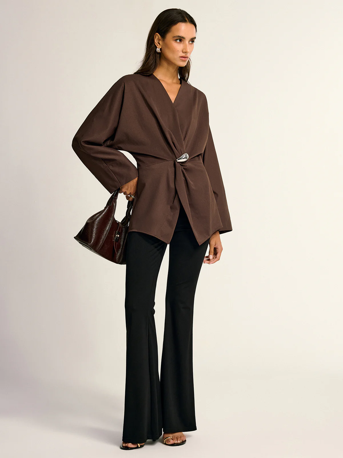 Metal Detail Draped Shirt - Wholesalesil