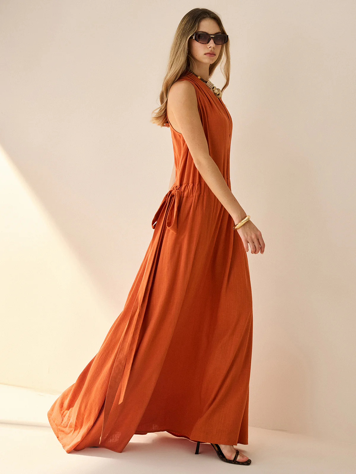 Cotton & Linen Halter Maxi Dress - Wholesalesil