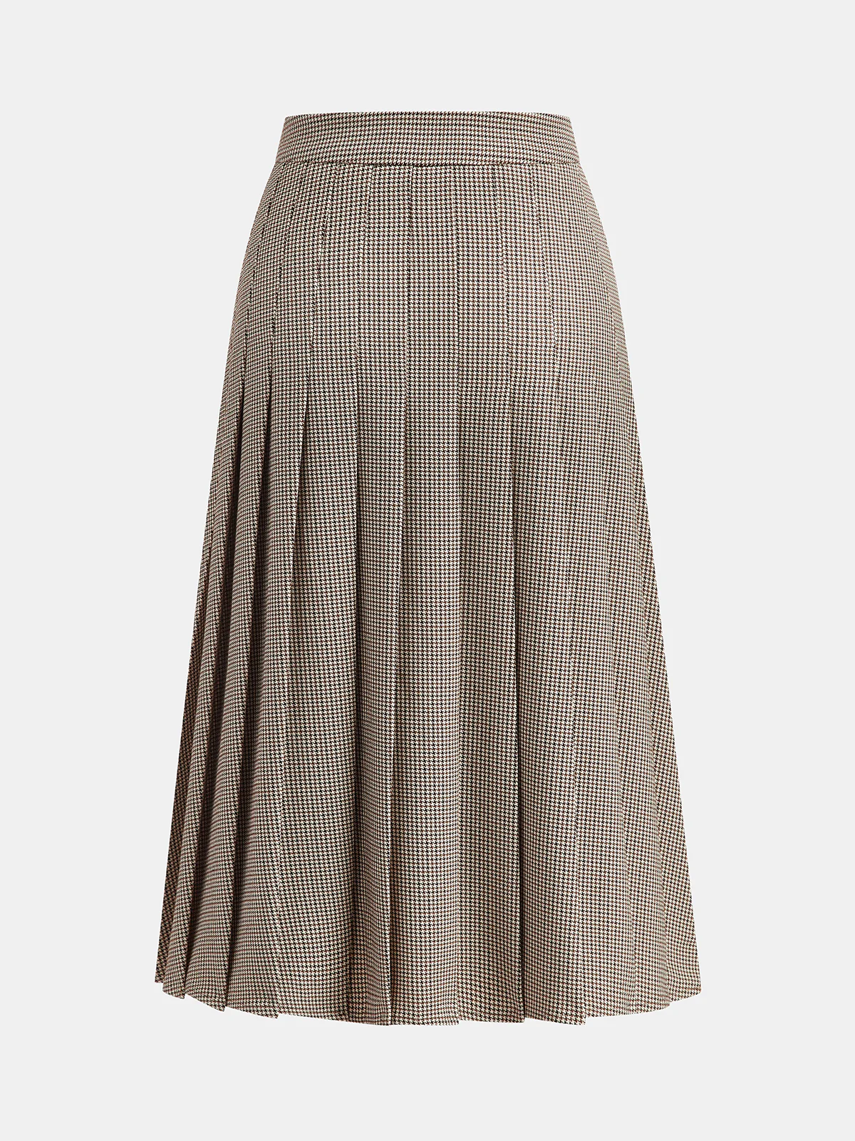 Buckle Detail Houndstooth Pleated Midi Skirt - Wholesalesil
