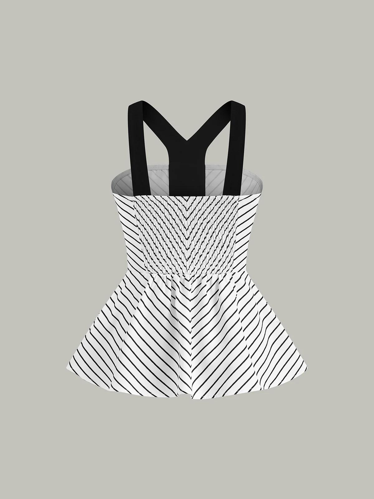 Striped Peplum Top with Contrast Straps - Wholesalesil