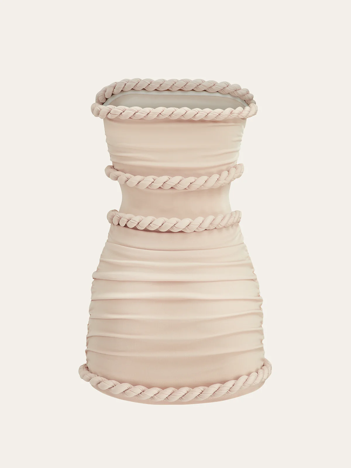 Braided Rope Trim Ruched Strapless Dress - Wholesalesil