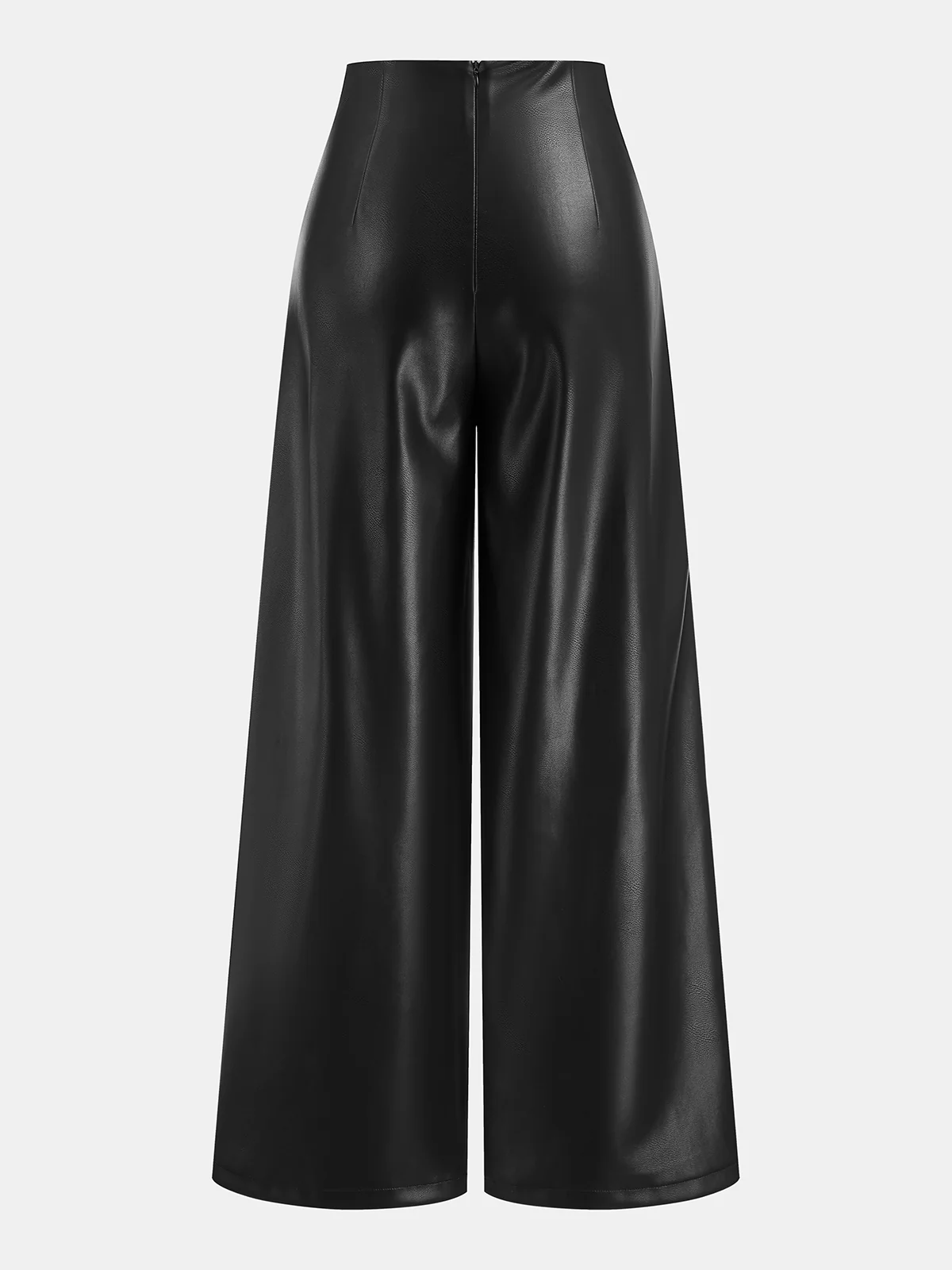 Cross Waistband PU Leather Wide-Leg Pants - Wholesalesil