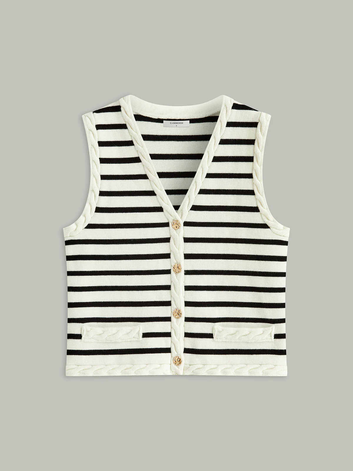 Cable Knit Trim Striped Vest - Wholesalesil