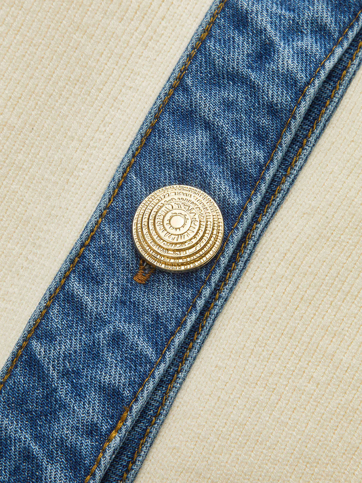 Denim Collar Metal Button V-Neck Knit Top - Wholesalesil