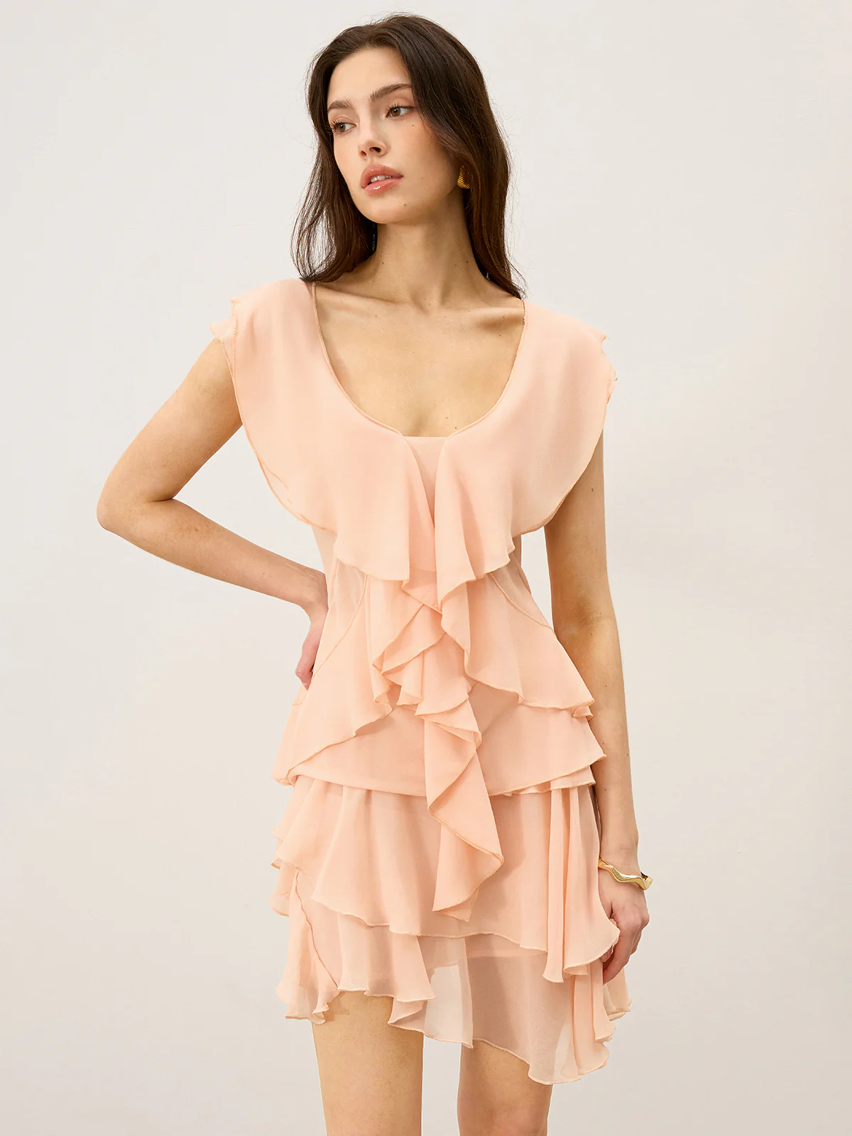 Semi-Sheer Ruffled Chiffon Blouse - Wholesalesil