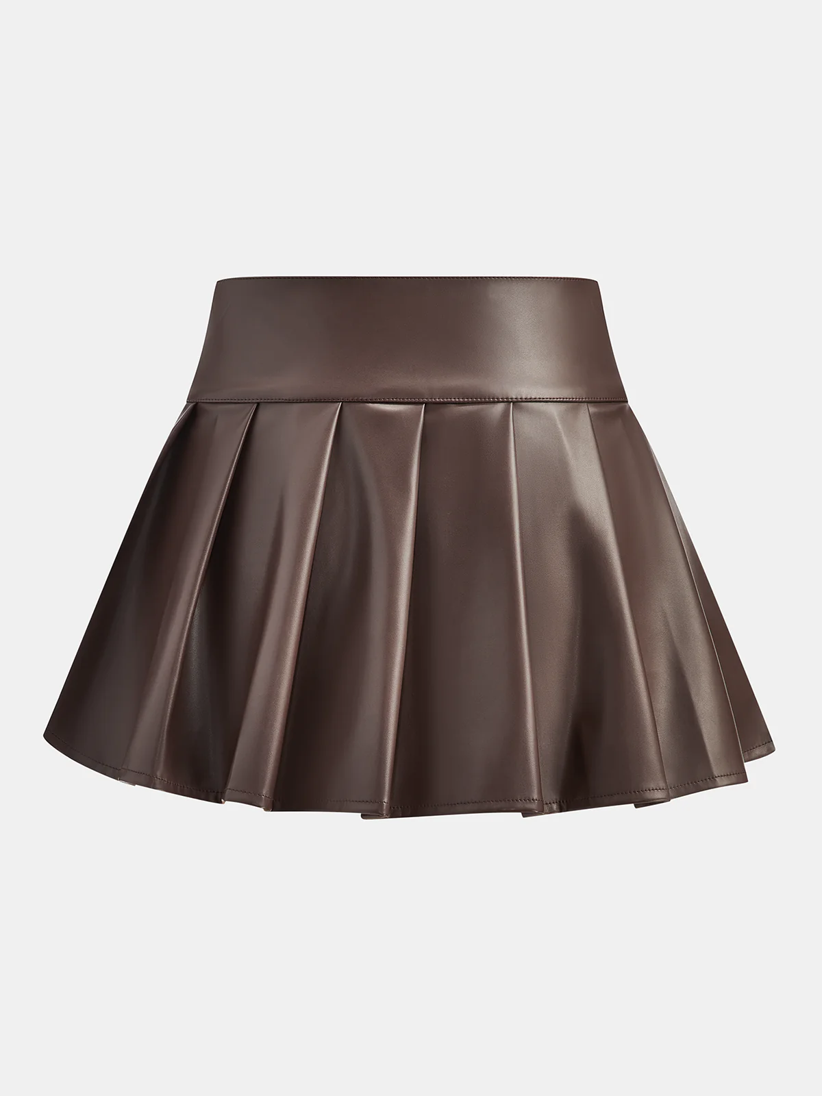 Belt-Decor Faux Leather Pleated Mini Skirt - Wholesalesil
