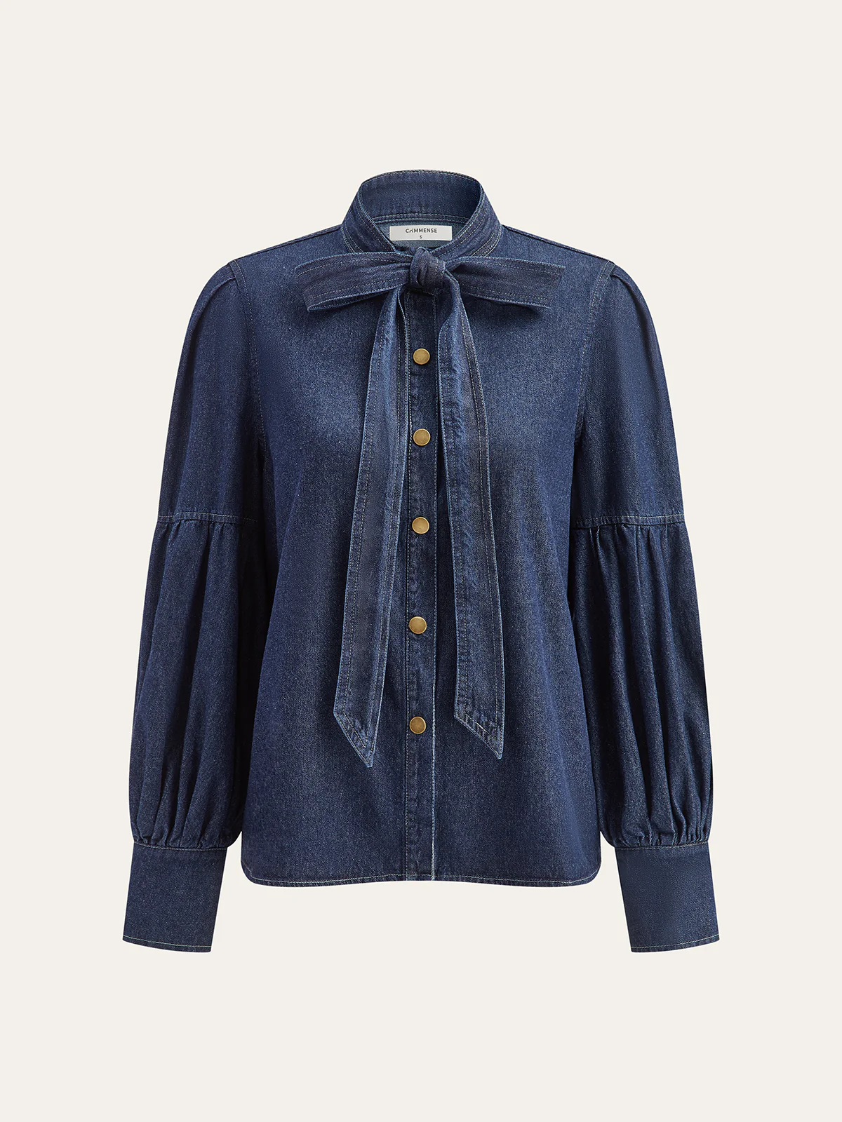 Tie Neck Denim Shirt - Wholesalesil