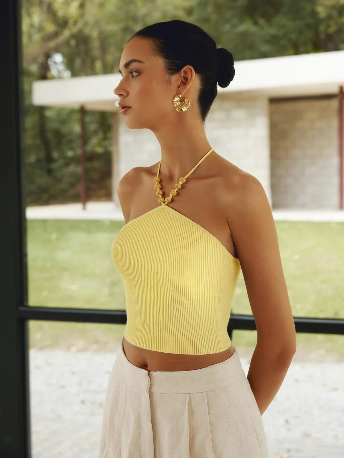 Ribbed Knit Halter Crop Top - Wholesalesil