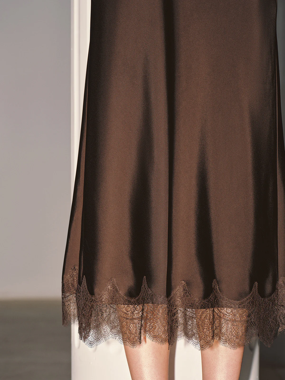 Lace Hem Satin Midi Skirt - Wholesalesil