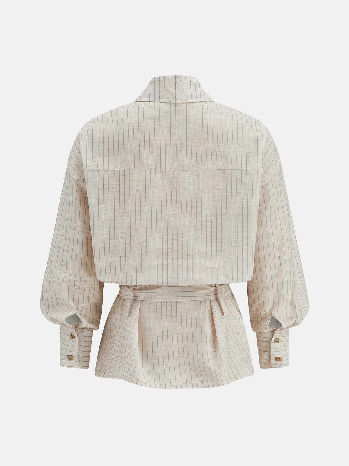 Balloon Sleeve Pinstripe Belted Shirt - Wholesalesil