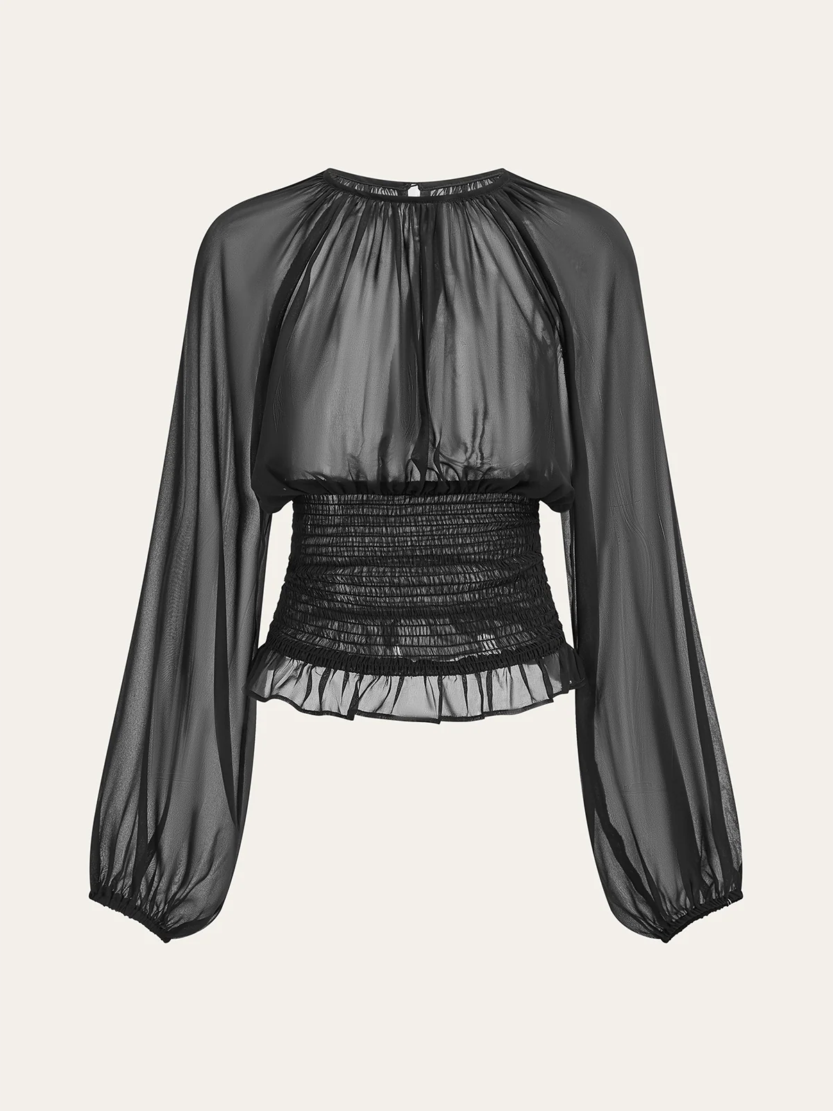 Sheer Chiffon Smocked Waist Blouse - Wholesalesil