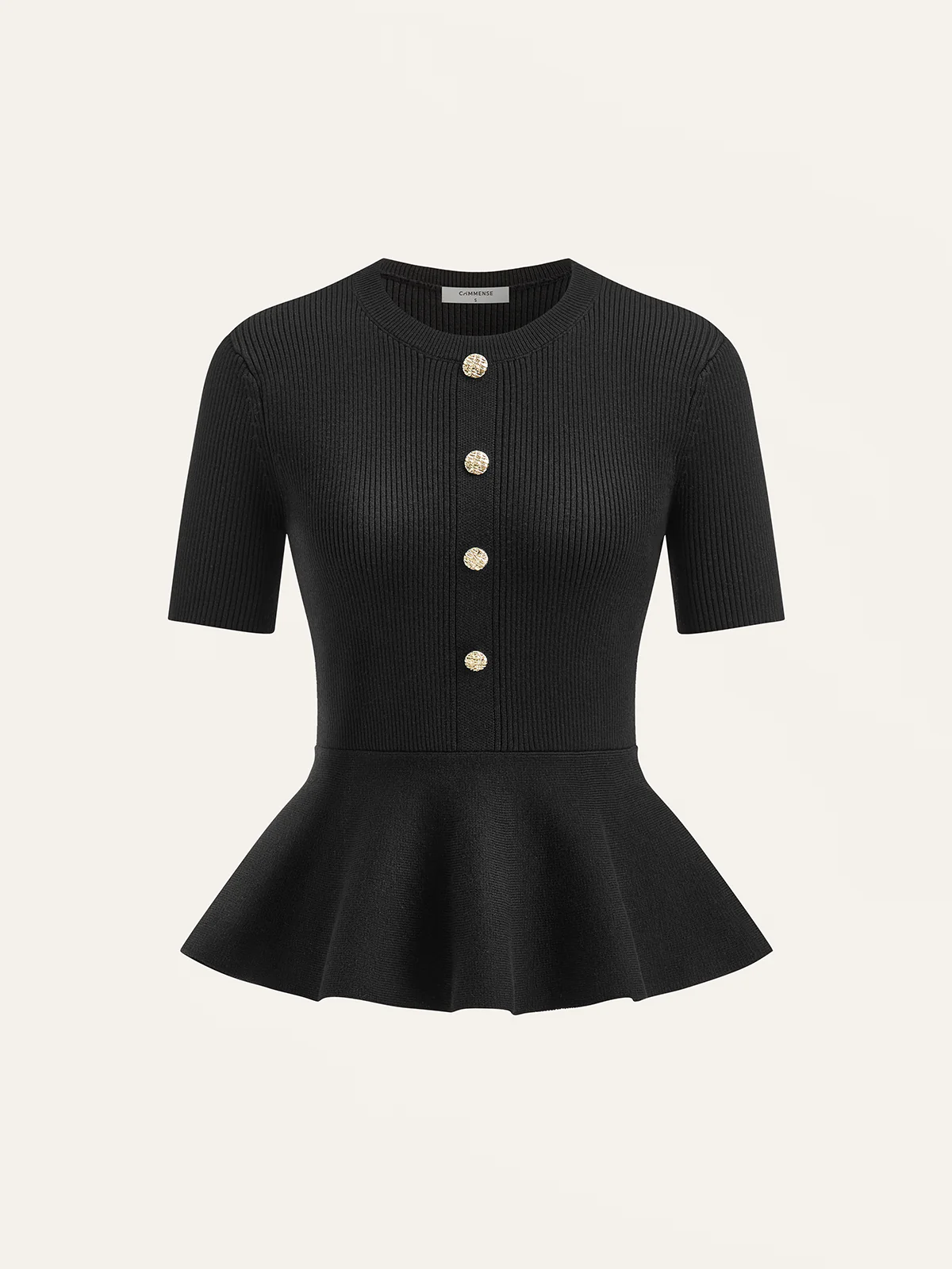 Metal Button Peplum Wool Knit Top - Wholesalesil