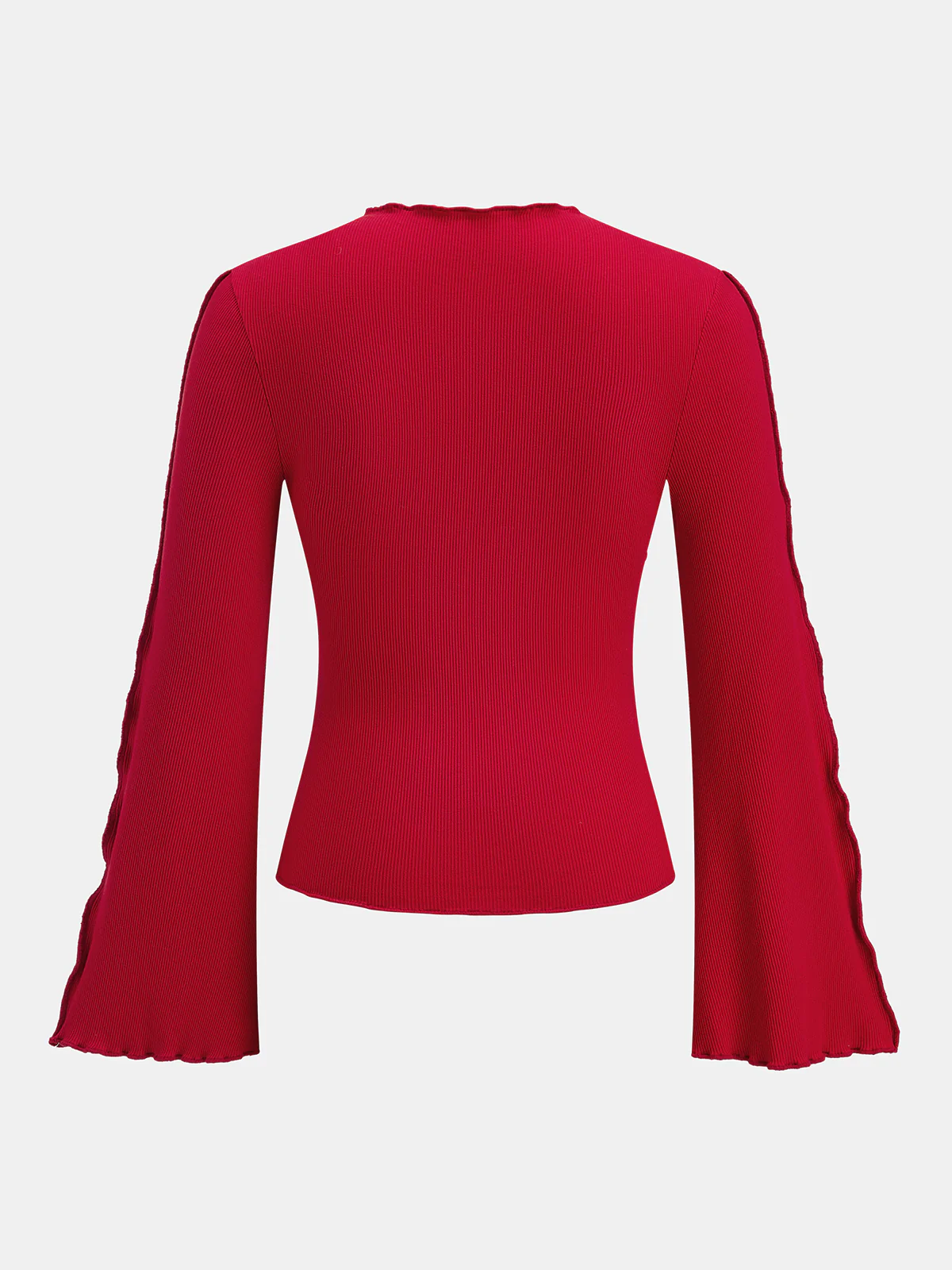 Asymmetric Seam Flared Sleeve Ribbed Knit Top - Wholesalesil