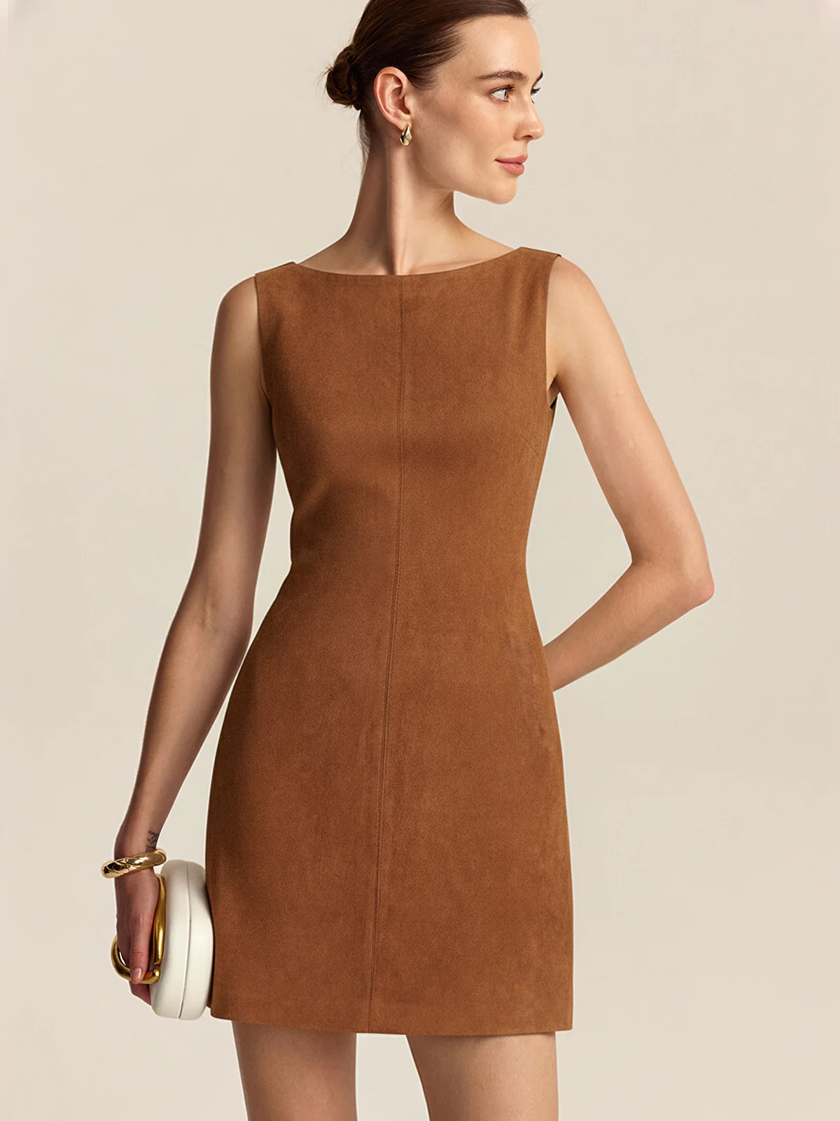 Faux Suede Sleeveless Mini Dress - Wholesalesil