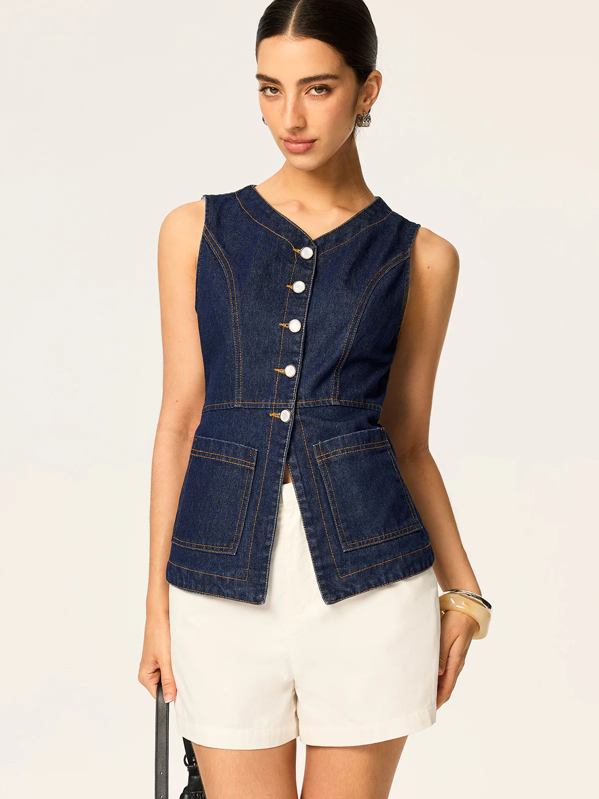 Denim Slim Button Sleeveless Vest - Wholesalesil