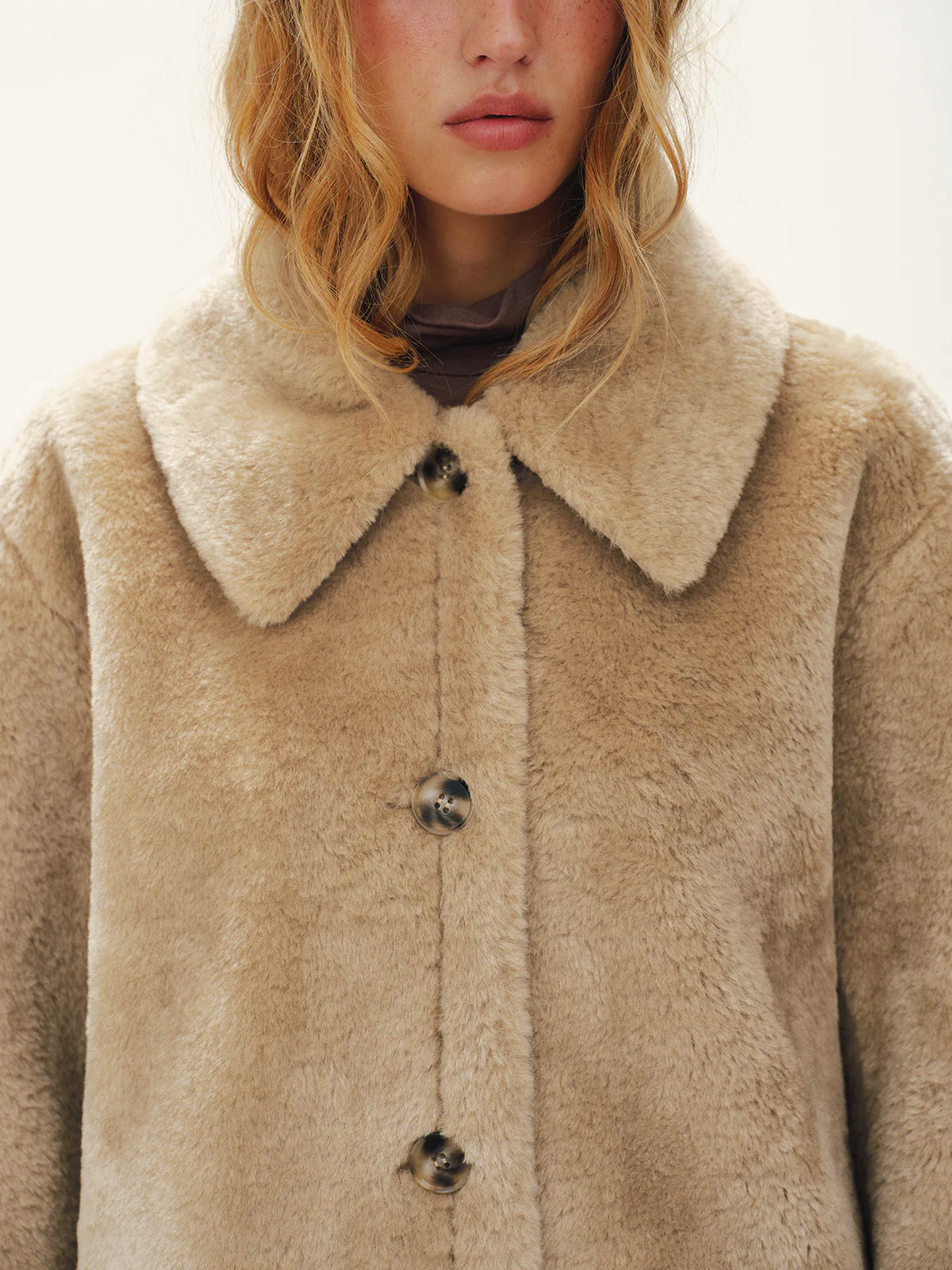 Collared Buttoned Faux Fur Coat - Wholesalesil