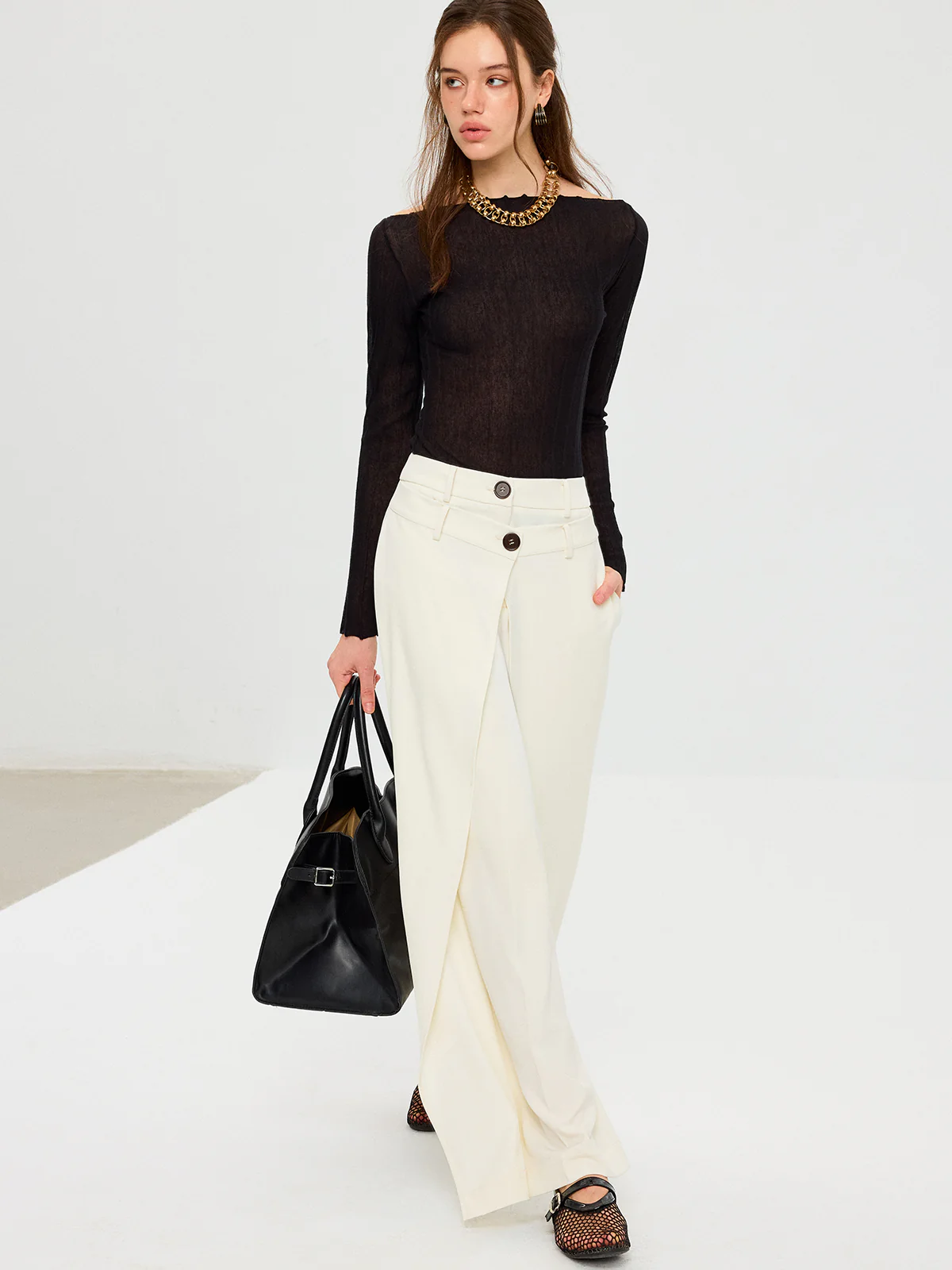 Off-Shoulder Sheer Knit Top - Wholesalesil