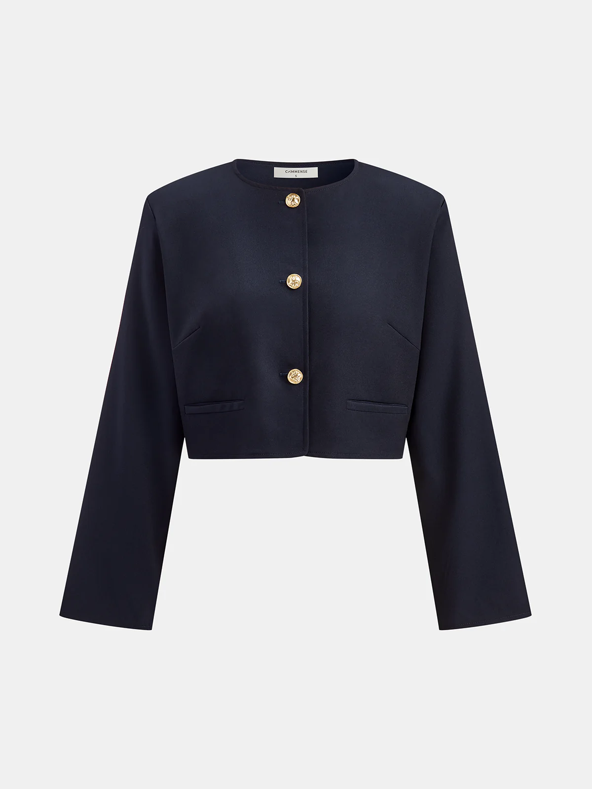 Metal Button Cropped Jacket - Wholesalesil