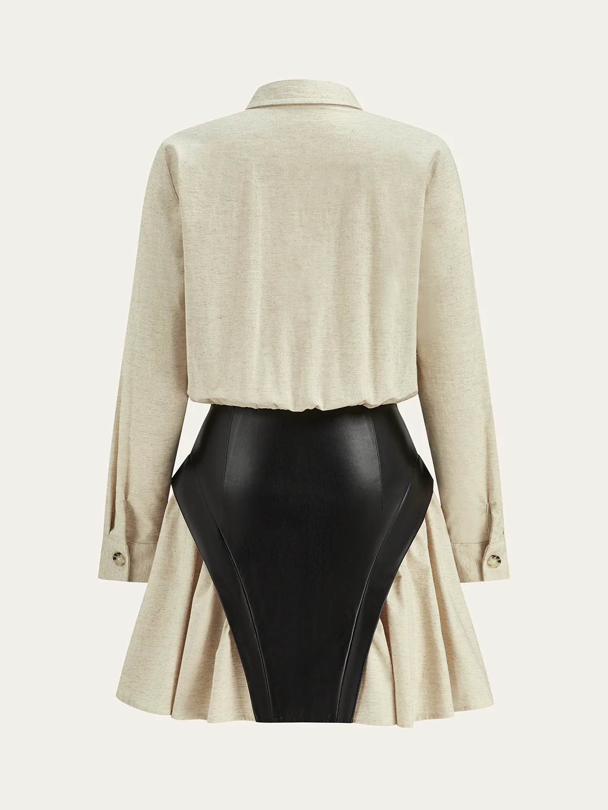 Faux Leather Panel Shirt Dress - Wholesalesil