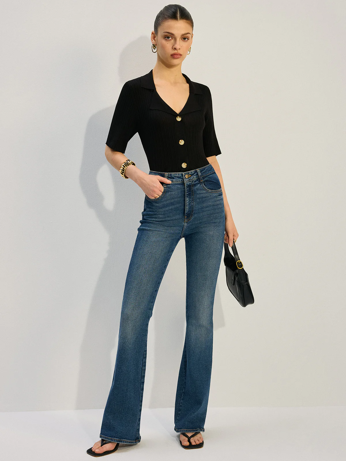 Knit Button-Up Blouse - Wholesalesil