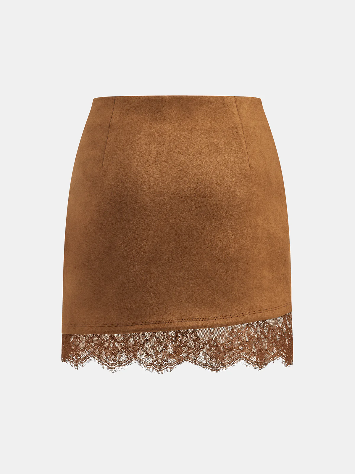 Lace Hem Suede Effect Mini Skirt - Wholesalesil